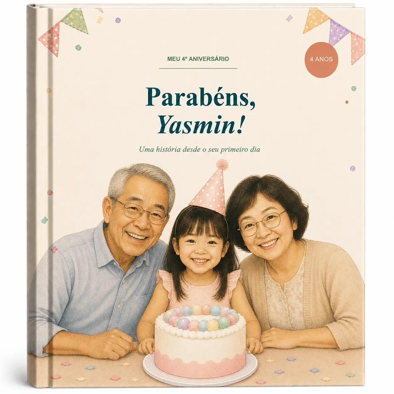 Livro personalizado de Yasmin com ilustração da família