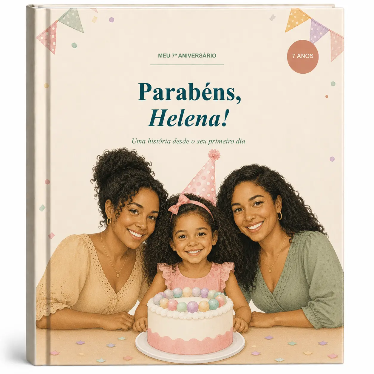 Livro personalizado de Isabella com ilustração da família