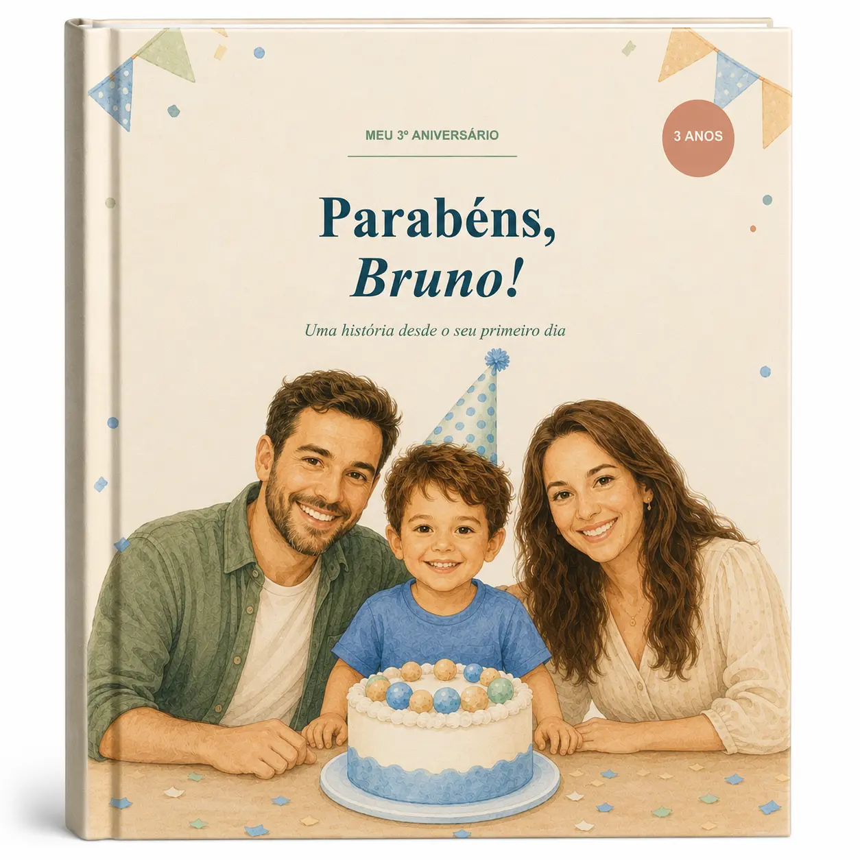 Livro personalizado de Lívia com ilustração da família