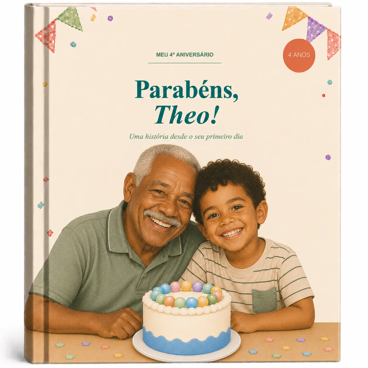 Livro personalizado de Theo com ilustração da família