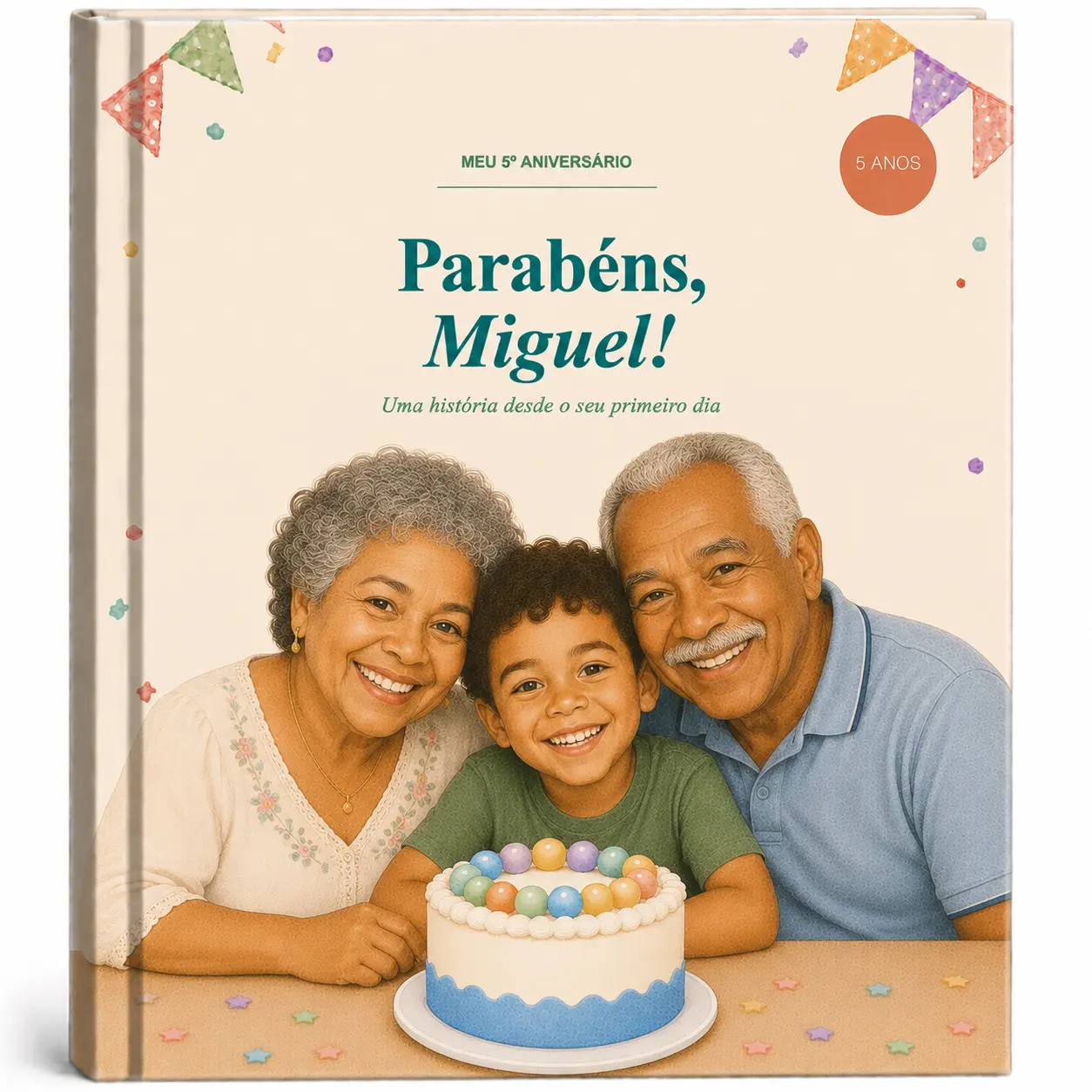 Livro personalizado de Helena com ilustração da família