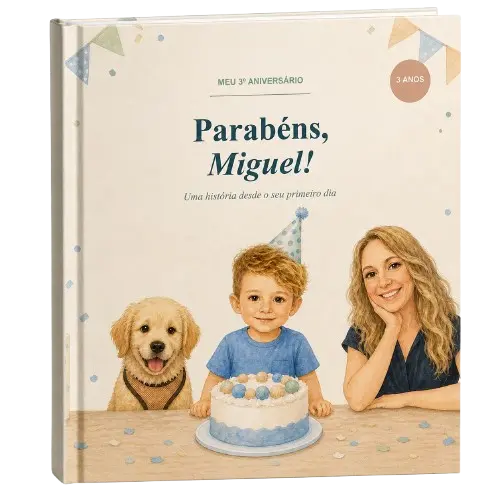 Livro de aniversário personalizado com a capa de Miguel
